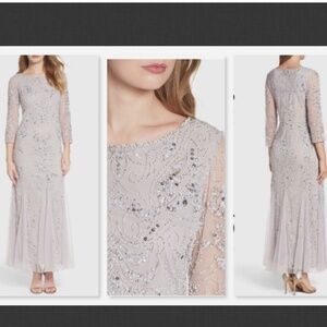 NEW Pisarro Nights Embellished Mesh Gown In Silver dress Size 4